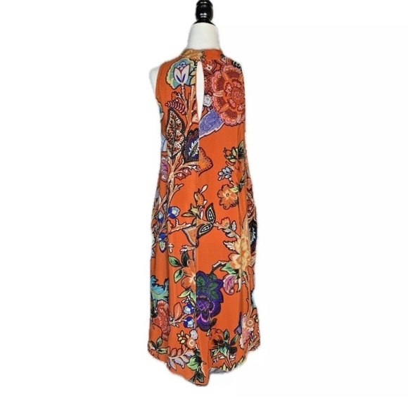 Anthropologie Maeve Larkhill Orange Silk Floral Sleeveless Midi Dress - Picture 8 of 13
